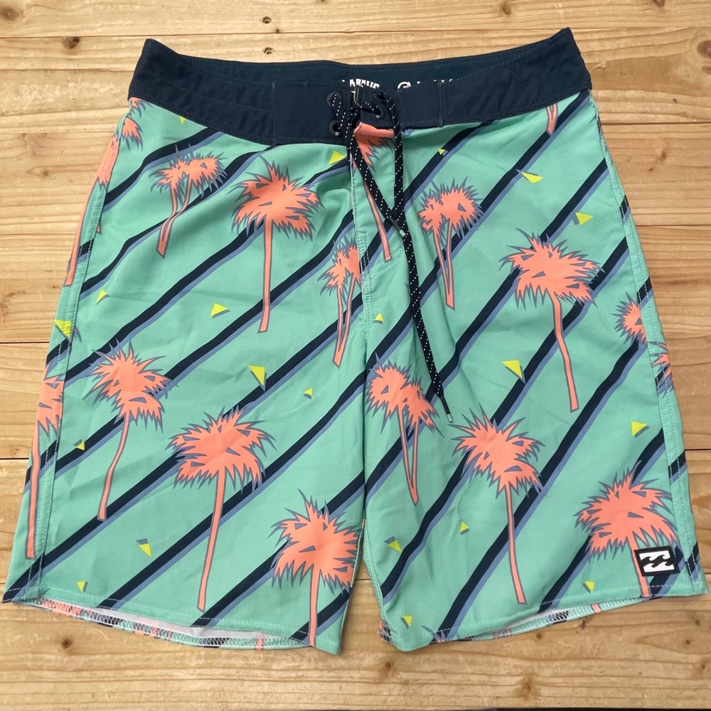 Billabong Sundays Pro Board Shorts Mens 28 Mint Green Palm Tree Tropical Trunks